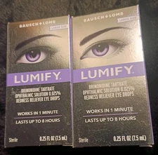 Lot of 2x Lumify Eye Drops 0.25 oz (7.5 ml) Bausch Lomb / Larger Size