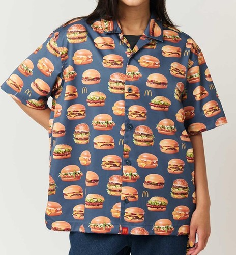 Graniph × McDonald's I'm hungry Big Silhouette Open Collar Shirt Hamburger USED - Picture 9 of 16