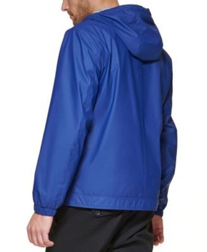 Club Room Men's Rubberized Lightweight Hooded Rain Jacket in Navy-Medium - Picture 5 of 10