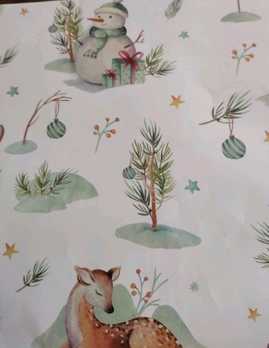 Whimsical Christmas Wrap (1) Sheet 19* Wide x 26.5* Long NEW Snowman Deer Sled  - Picture 6 of 6