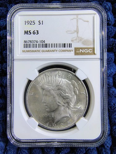1925 Silver Peace Dollar $1 - Philadelphia Mint - 90% Silver - NGC MS 63
