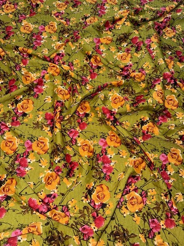 1 Meter olive Green Floral Polyester Crepe Fabric 58”Wide Dressmaking - Picture 4 of 4