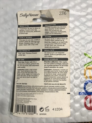 SALLY HANSEN French Manicure White FINE Tip Pen 2316 sealed NIP - Picture 2 of 3