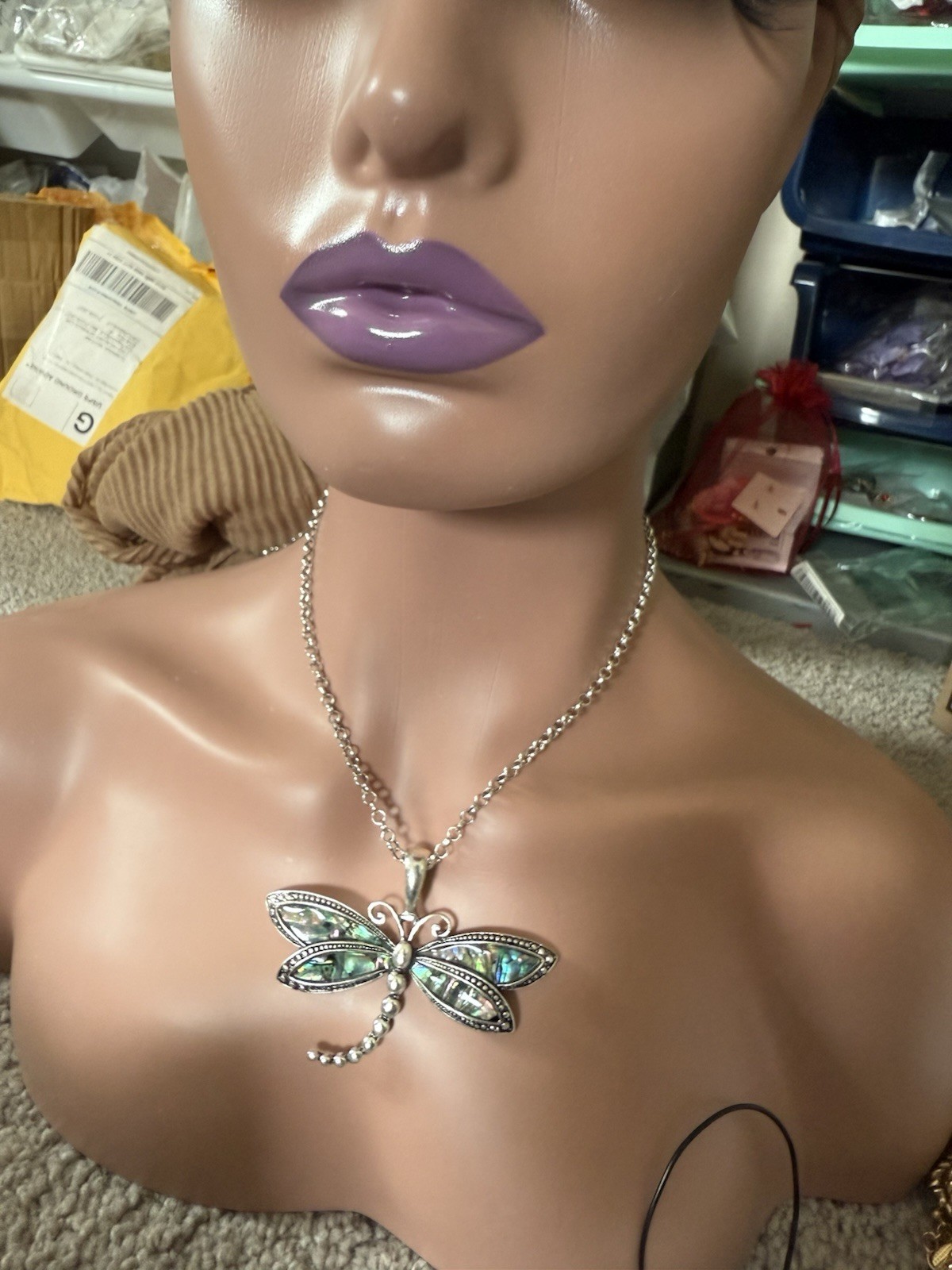 Dragonfly Necklace Pendant Silver Chunky Whimsical