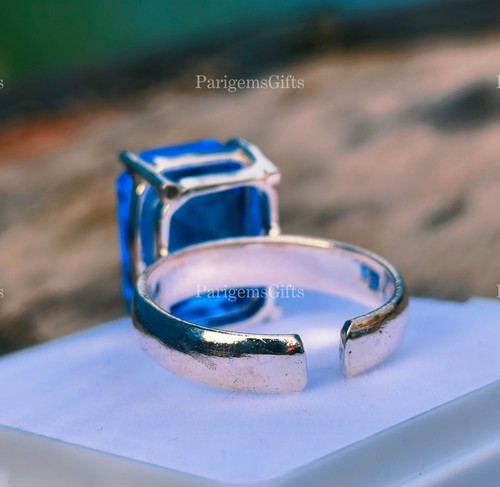 Blue Sapphire Adjustable Silver Ring for women sterling silver Engagement Ring - Picture 7 of 15