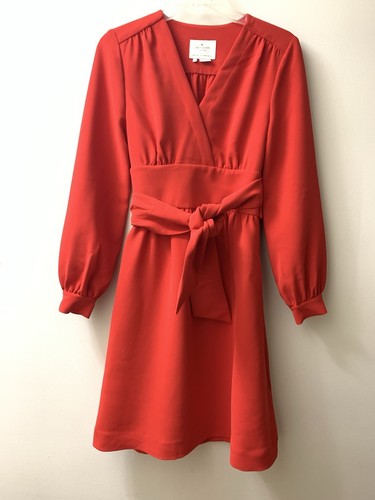 Kate Spade New York Red Long Sleeve Tie Waist Dress Side Pockets Wmns Sz 2 VGUC - Picture 2 of 12
