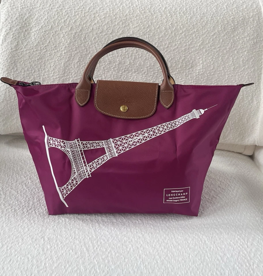 Nuevo Bolso Longchamp Le Pliage Torre Eiffel Edición Limitada Mediano - Púrpura Foto 2 de 4