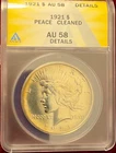 1921 Peace Dollar ANACS AU 58 Details Cleaned Silver Philadelphia KM#150