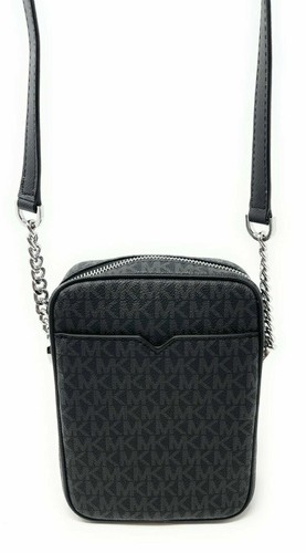 Michael Kors Medium Flight Bag Crossbody Leather Handbag Black Signature Silver - Picture 4 of 6