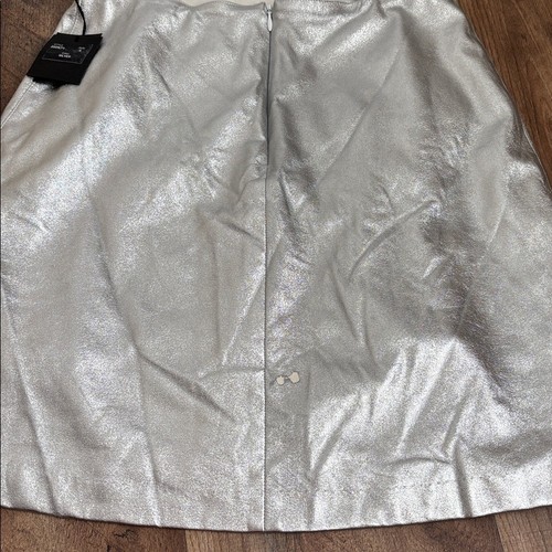 ANNA SUI Silver Iggy Faux Leather Mini Dress Tie Back Cutout Metallic Sz 4 READ - Picture 10 of 16