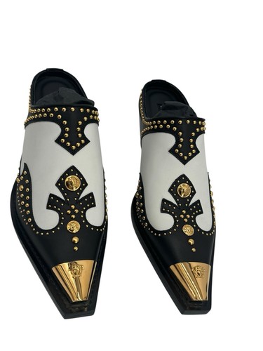 Versace Leder Pantoletten Schuhe US 9 UK 6 EU39 Medusa Kopf Nieten Metallkappe - Bild 7 von 10