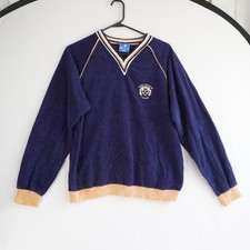 Vtg Champion David Lipscomb College Velour V-Neck Sweatshirt Navy LG Nashville