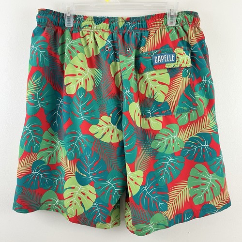 Capelle Lined Swim Trunks Mens 2XL Green Red Floral 10” Inseam Bike Shorts - Picture 2 of 8