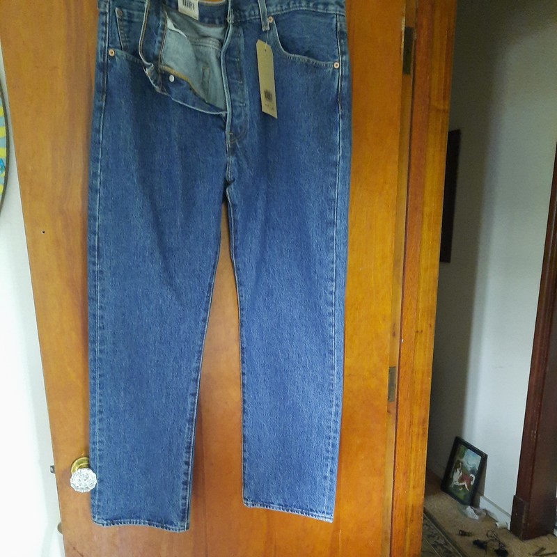 NEW Levis Original  501  Jeans Regular 38x30 Blue Denim button fly