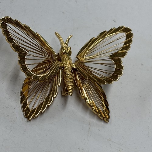 VINTAGE NACHLASS SIGNIERTE MONET SCHMETTERLING GOLDFARBENE BROSCHE 2”x1-1/2” - Bild 2 von 14