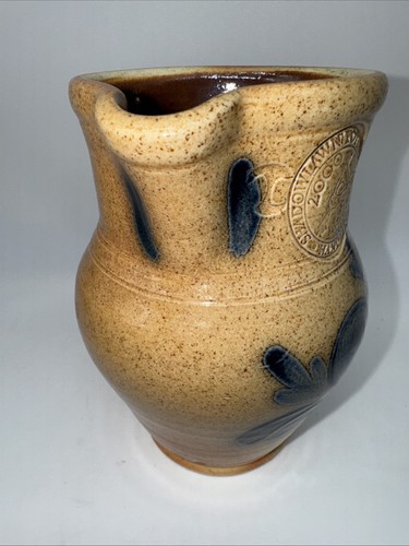 Vintage SHADOWLAWN Pottery Salt Glazed Pitcher , Creamer,Blue Heart Design, 6” - Picture 5 of 10
