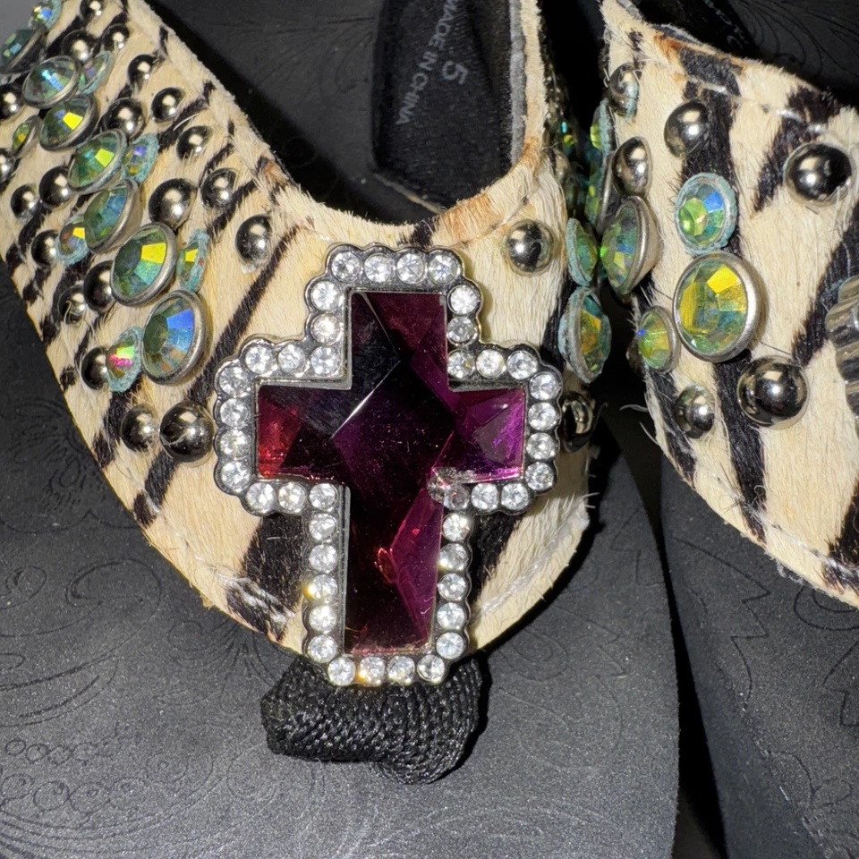 Justin Western Flip Flops Rhinestone Cross Platform Women's Size 5 - Image 3 of 4