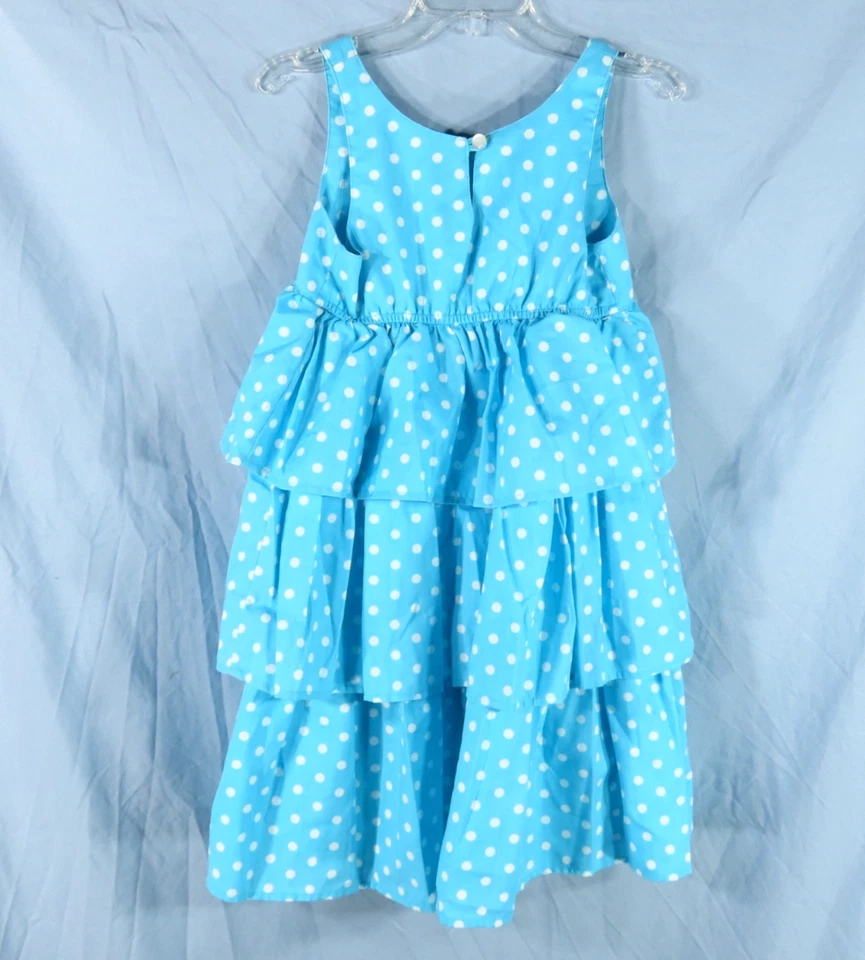 VTG Kelly's Kids TIERED RUFFLE DRESS Blue/White Polka-Dots TANK KIMBERLY sz 5-6 - Image 3 of 4