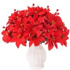 10pcs Poinsettia Artificial Flowers with Berry, Red Velvet Poinsettias for 