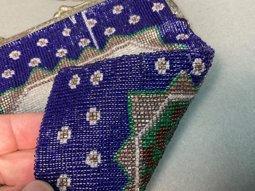 Antique Micro Beaded Purse House Scene – 1920s Art Deco Flapper Bag w/ Chain - Picture 15 of 15