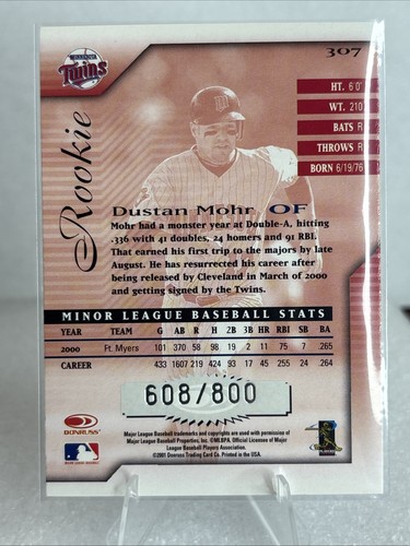 2001 Donruss Signature Series Rookie /800 Dustan Mohr #307 Rookie RC - Picture 2 of 2