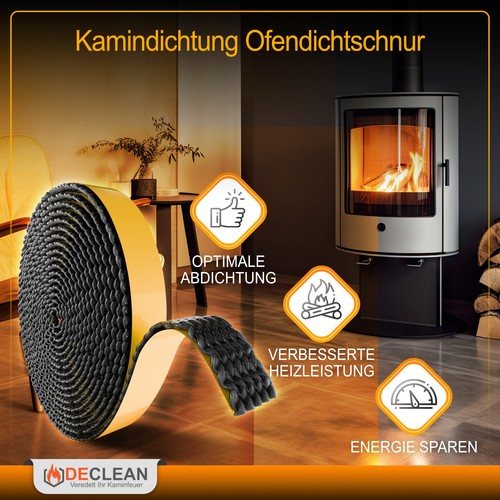 5m Kamindichtung selbstklebend 10x2mm Dichtband Glas Tür Kamin Ofen Dichtung - Bild 2 von 8