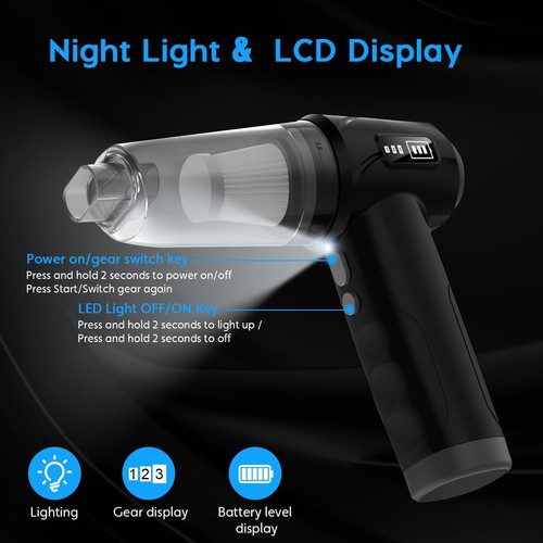 Mini car Vacuum Cleaner, dust Blower, LED Display, Wireless Handheld Vacuum C... - Picture 3 of 6