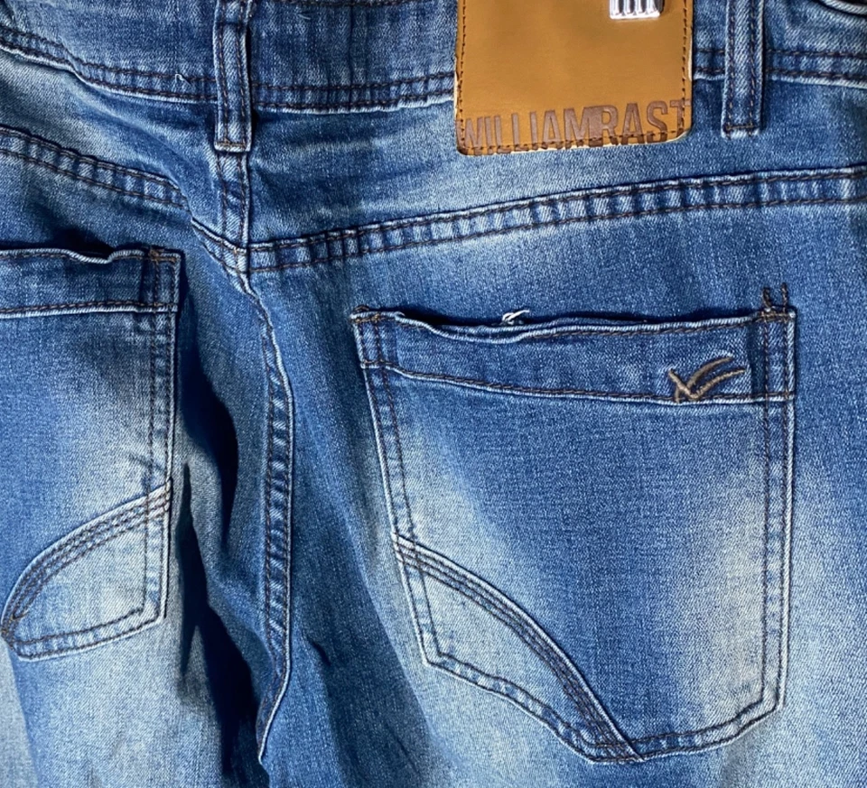 Pantalones de mezclilla William Rast para hombre 34x29 azul Dean calce ajustado pierna recta lavado medio Foto 4 de 4