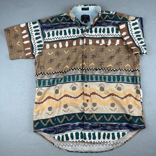 Camisa De Colección Chaps Ralph Lauren Para Hombres Grande Geométrica Años 80 Campamento AOP Abotonada - Imagen 2 de 14
