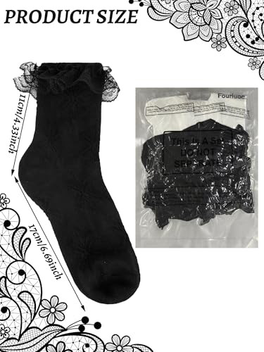 6 Pairs Women Casual Ruffle Lace Ankle Socks Cute White, Black Kawaii - Picture 6 of 6