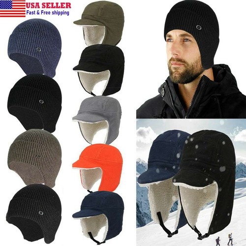 Men Women Knit Hat Winter Warm Stretch Beanie Ear Flaps Cap Aviator Outdoor Ski - Bild 1 von 20