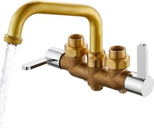 Aolemi Laundry Utility Sink Faucet Wall 6 Inch Spout, Chrome and Brass