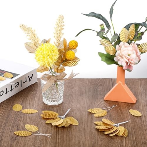 200 pezzi foglie in tessuto oro deluxe per matrimonio per bouquet e ghirlande - Imagen 12 de 12