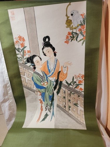 Chinese Scroll Figural Asian Ladies Original Painting Home Decoration Signed Art - Picture 8 of 13