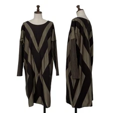[Used] PLEATS PLEASE APOC INSIDE Bias Switching Rib Sleeve Dress Black Beige 3 [