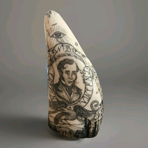 Vintage Faux Whale Tooth Scrimshaw Capt. N. Vincent Stenrofjord - Afbeelding 4 van 9