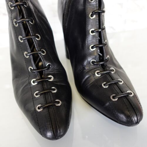 Zara Boots Leather 38 Black Combat Booties Lace Up Heeled Pointed 7 Steampunk - Bild 6 von 12