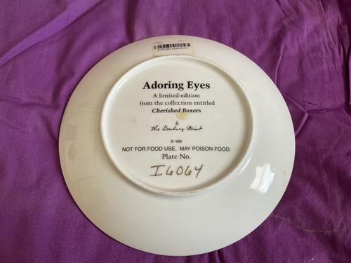 Danbury Mint Boxer Dog "Adoring Eyes" Limited-Edition Plate Cherished Boxers - Picture 2 of 2