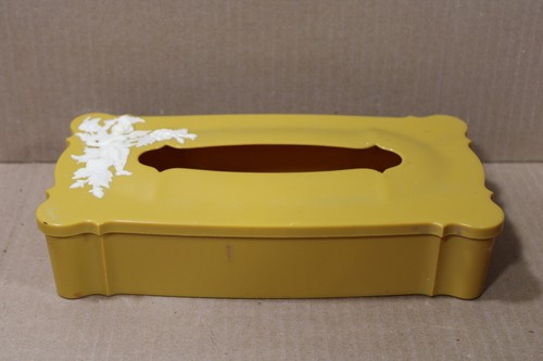 Vtg Harvest Gold Cherub Mid-century Modern MCM Tissue Kleenex Box Cover Holder - Picture 4 of 11