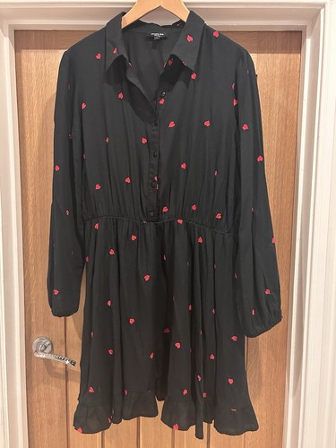 BNWOT SIMPLY BE Lovely Black & Embroidered Red Heart Tunic Top Dress UK 16 - Picture 11 of 18