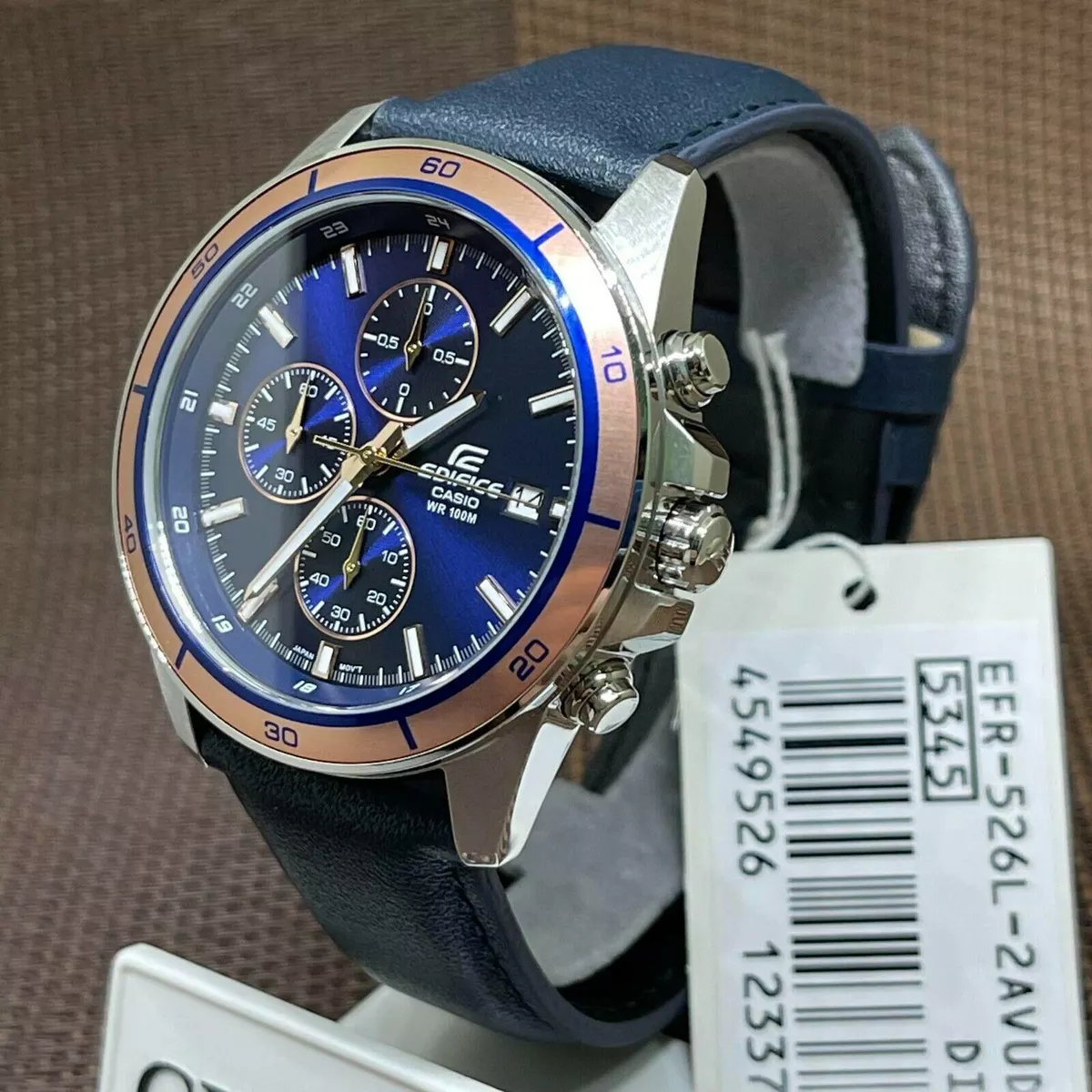 Casio Edifice EFR 526L 2A Blue Analog Leather Chronograph Quartz