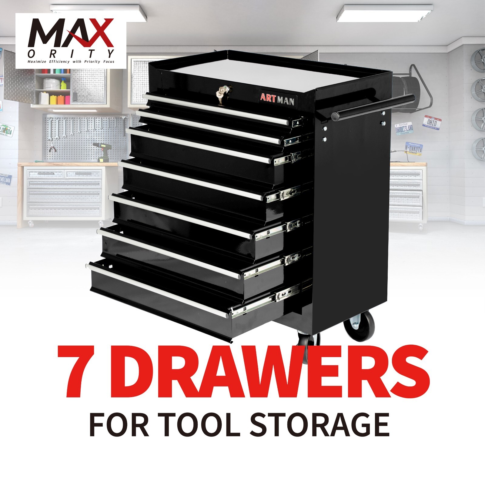 7-Drawer Rolling Tool Cart with Locking Mechanism & Wheels Mobile Tool Cabinet