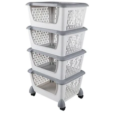 Idotry 4-Packs Plastic Stackable Storage Bins - Large Storage Basket with Wheels
