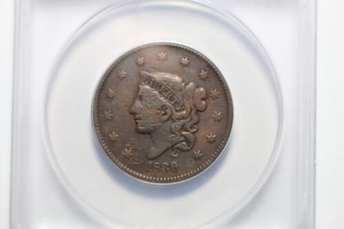 1839/6 Large Cent N1 ANACS VF20 Details - Picture 2 of 5