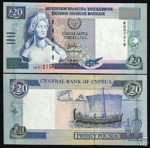 Cyprus £ 20 POUNDS P-63 1997 Pre Euro UNC Cypriot Sailing BOAT Currency BANKNOTE - Picture 5 of 6