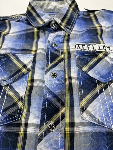 Affliction Shirt Adult Large Blue Snap Button Up Short Sleeve Outdoor Mens - Picture 4 of 11