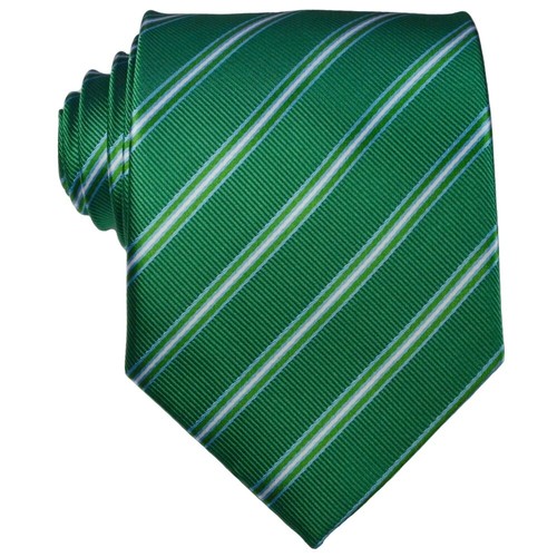 New Classic Tie Striped Green White JACQUARD WOVEN 100% Silk Men's Tie Necktie - Picture 2 of 2