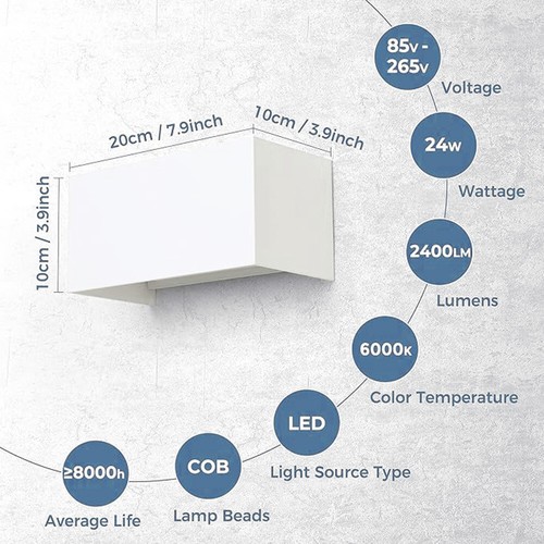 24W LED Wandlampen Innen/Außen Auf und ab Einstellbarer Lichtstrahl Wandleuchte* - Bild 3 von 11