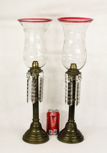 Pair 19th Century Spring loaded Russian Candle Holders Crystals and Cut Glass - Picture 2 of 12