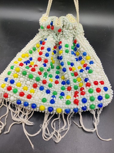 Vintage 1970's Candy Dot Beaded Reversible Drawstring Purse Pouch Colorful *Read - Picture 5 of 14
